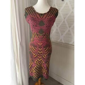 M Missoni Women’s Size 40 US 4 Small Pink Green & Yellow Knit Tank Bodycon Dress